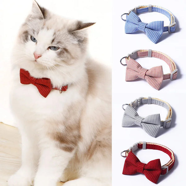 Adjustable plaid print bow tie collar for pet