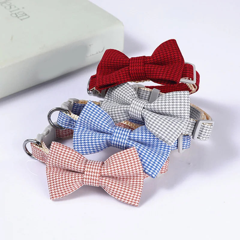 Adjustable plaid print bow tie collar for pet